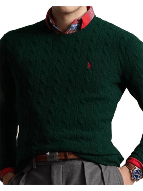Maglia da uomo in misto lana e cashmere con lavorazione a trecce, colore moss agate POLO RALPH LAUREN | 710876762004